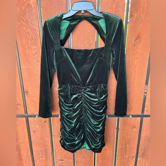 Retrofete Dress Velvet Long Sleeve Ruched Keyhole Back Bodycon Mini size small - Picture 1 of 4